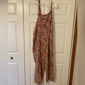 Flax Floral Linen Overalls Jumpsuit Size Large